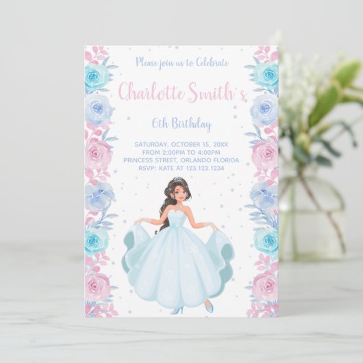 Princesse Florale rose violet Invitations d'annive (Debout devant)