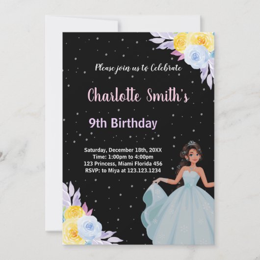 Princesse Florale violette jaune Invitations d'ann (Devant)