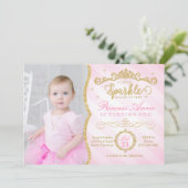 Princesse Invitation Anniversaire Rose & Or (Debout devant)