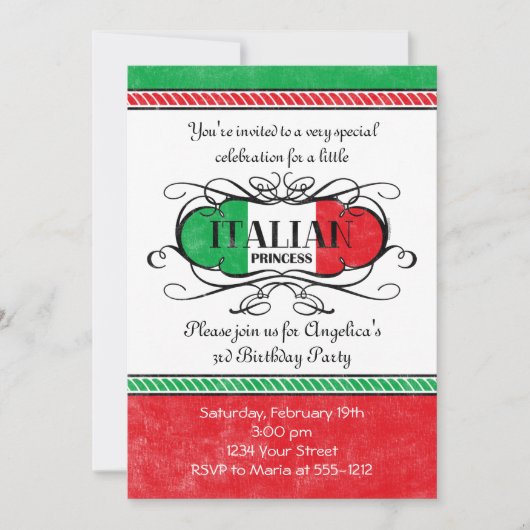 Princesse italienne Party Invitation (Devant)
