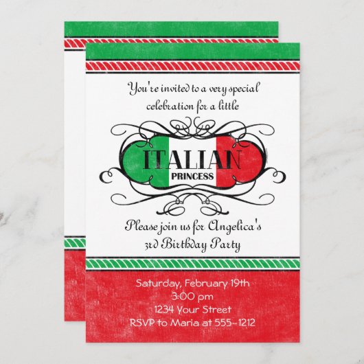Princesse italienne Party Invitation (Devant / Derrière)