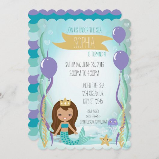 Princesse Party Invitation (de sirène latin 5x7) (Devant / Derrière)