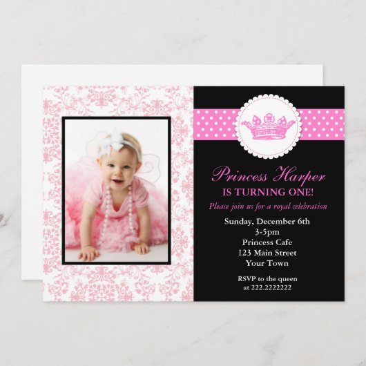 Princesse Photo Invitations d'anniversaire (Devant / Derrière)