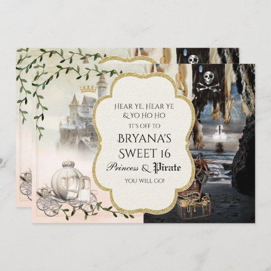 Princesse & Pirate Elegance Party Invitations (Devant / Derrière)