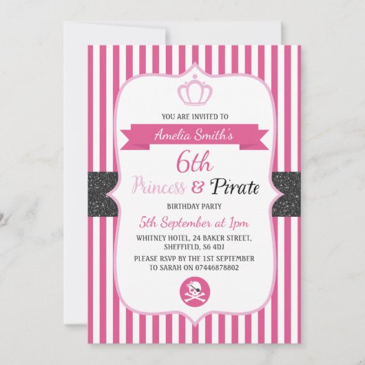 Princesse & Pirate Invitations de fête d'anniversa (Devant)