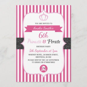 Princesse & Pirate Invitations de fête d'anniversa
