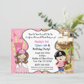 Princesse & Pirate Party Invitations Cheveux Brown (Debout devant)