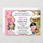 Princesse & Pirate Party Invitations Cheveux Brown (Devant / Derrière)