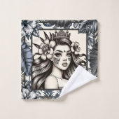 Princesse polynésienne Bleu Floral Tribal (Gant de toilette)