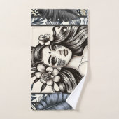 Princesse Polynésienne Fleurs Bleues Tribal (Serviette à main)