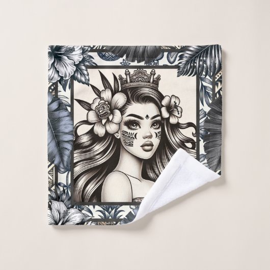 Princesse Polynésienne Fleurs Bleues Tribal (Gant de toilette)