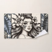 Princesse Polynésienne Fleurs Bleues Tribal (Serviette à main)