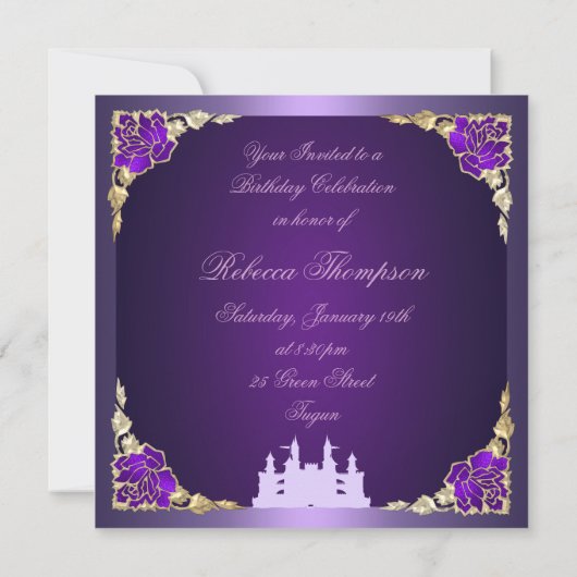 Princesse pourpre Castle Birthday Invitation (Dos)