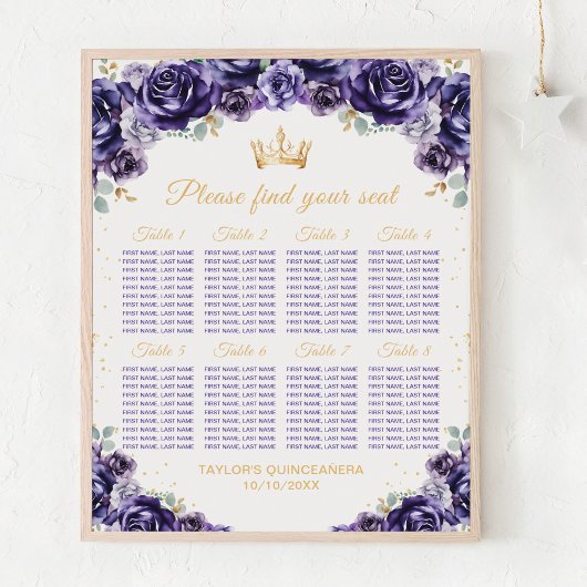 Princesse pourpre Quinceañera 8 tables Tableau de 