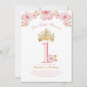Princesse rose et or 1er anniversaire Invitation (Devant)