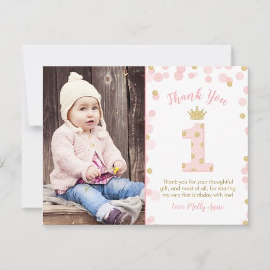 Princesse rose et or 1er Carte de remerciements d' (Devant)