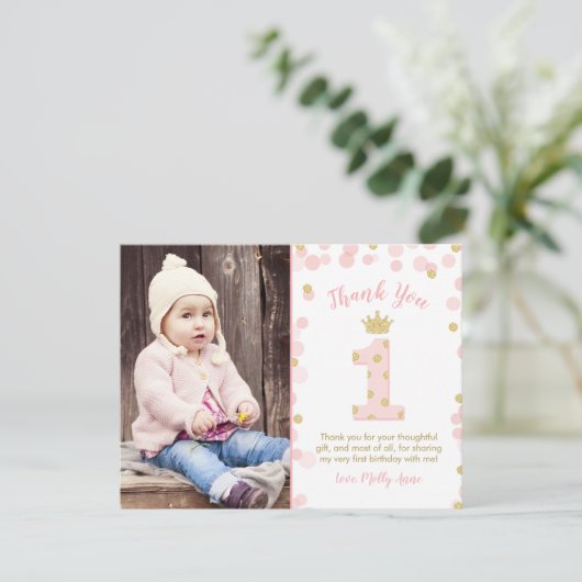 Princesse rose et or 1er Carte de remerciements d' (Debout devant)