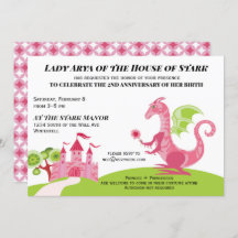 Princesse rose et verte Invitation d'anniversaire 