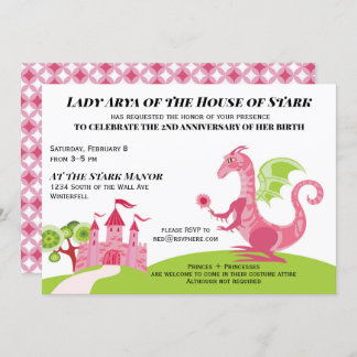 Princesse rose et verte Invitation d'anniversaire 