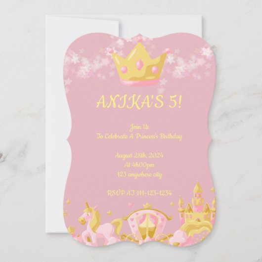 Princesse rose invitation d'anniversaire fille (Devant)