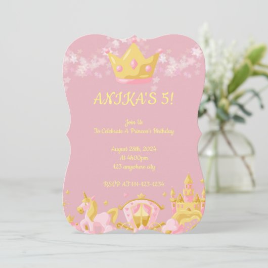 Princesse rose invitation d'anniversaire fille (Debout devant)