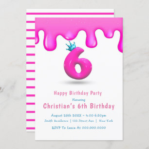 Princesse rose Slime 6e anniversaire Invitations