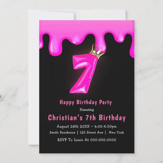 Princesse rose Slime 7e Invitations d'anniversaire (Devant)