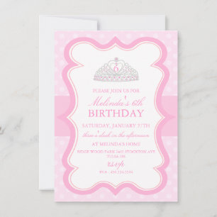 Princesse rose Tiara Girls Birthday Invitation
