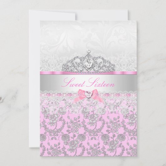Princesse Rose Tiara & Lace Sweet 16 Invitation (Devant)