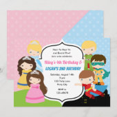 Princesse Superhero Invitation Anniversaire Jumeau (Devant / Derrière)