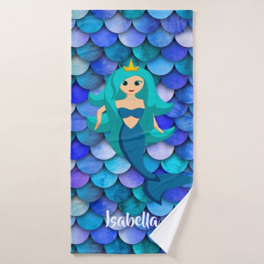 Princesse sur motif de l'échelle de sirène bleu et (Serviette de bain)