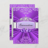 Princesse Tiara & Damask Quinceanera Invitation (Devant / Derrière)