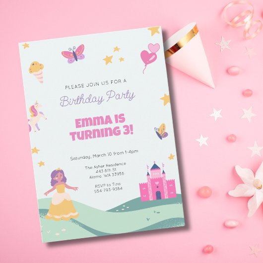 Princesse Unicorn Invitation de fête d'anniversair