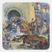 Princess's Birthday Dragon Folded Greeting Card Vierkante Sticker (Voorkant)