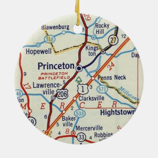 Princeton NJ Retro Map Keramisch Ornament (Achterkant)