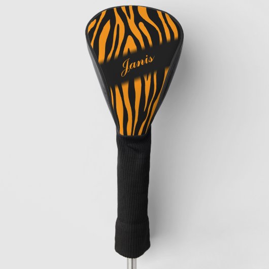 Princeton Sinaasappel Zebra Print gepersonaliseerd Golfheadcover (Voorkant)