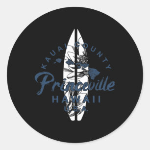 Princeville Kauai Hawaiaans Surfen Vintage Hawaï Ronde Sticker