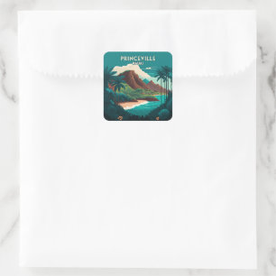 Princeville Kauai Hawaii Beach Mountains Retro Vierkante Sticker
