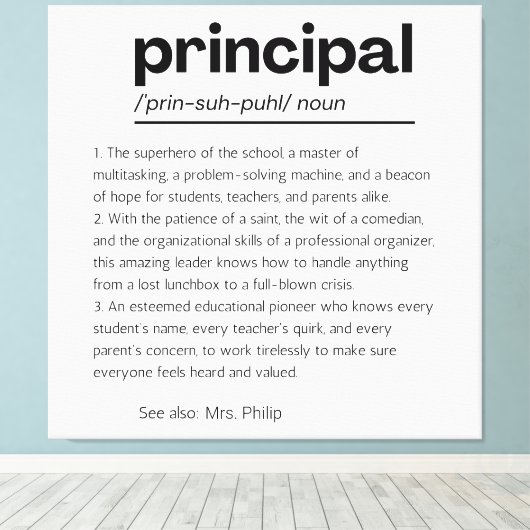 Principal Definition Print, Aangepaste Principal G Canvas Afdruk (Insitu (Houten vloer))
