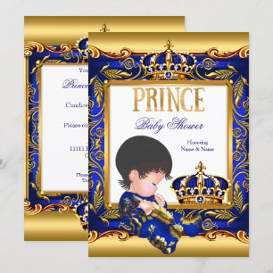 Prins Baby Shower Blauw Goud Folie Jongen Kaart