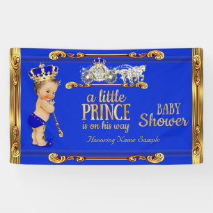 Prins Baby Shower Blauw Goud Kar Brunette Jongen Spandoek