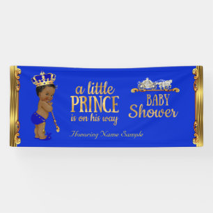 Prins Baby Shower Blauw Goud Wagentje Etnisch 2 Spandoek
