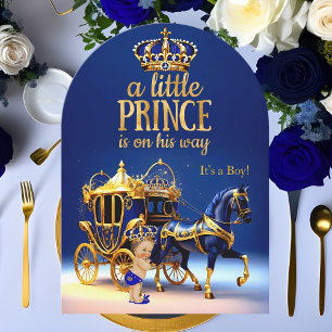 Prins Baby Shower Blauw Gouden Koets Kaart