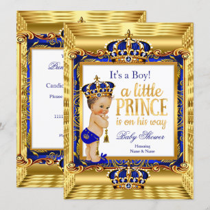 Prins Baby Shower Blauw Sierlijk Gouden Kroon Kaart