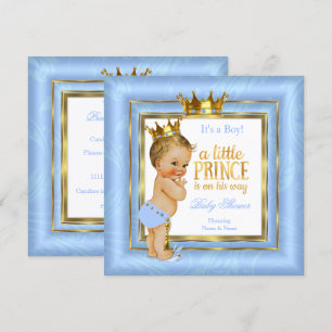 Prins Baby Shower Blauw Wit Gouden Kroon Blond Kaart
