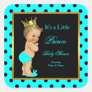 Prins Baby Shower Jongen Turquoise Zwart Blond Vierkante Sticker