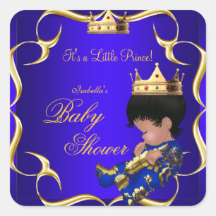 Prins Baby Shower Koninklijk Blauw Goud Jongen Kro Vierkante Sticker