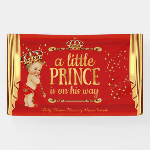 Prins Baby Shower Rode Gouden Gordijnen Blond Jong Spandoek