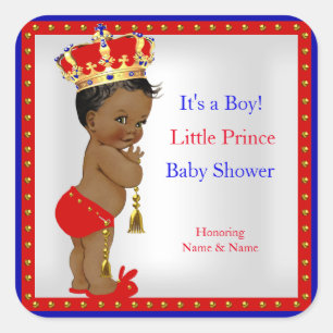 Prins Baby Shower Rood Wit Blauw Jongen Etnisch Vierkante Sticker