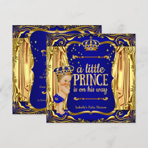 Prins babyborrel blauwe gouden blonde uitnodiging
